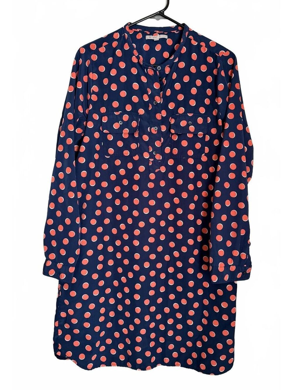 Gap Henley Shirt Dress Size Medium Polka Dot Navy Blue Orange Retro City Chic